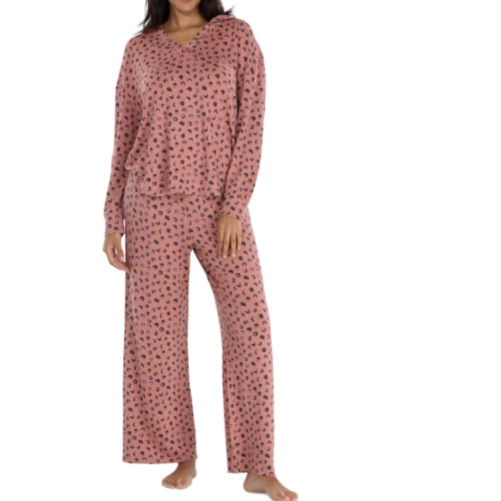 Honeydew UMBER LEOPARD Women S 2-Pc. Henley French Terry Pajama Set NWT